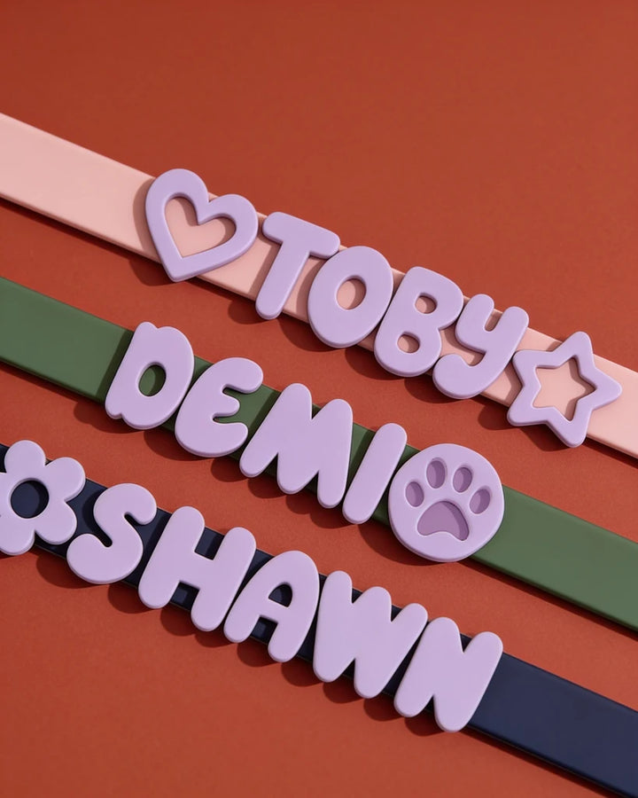 Personalized Silicone Dog Collar with Custom Name (Magenta &amp; Red Letters)