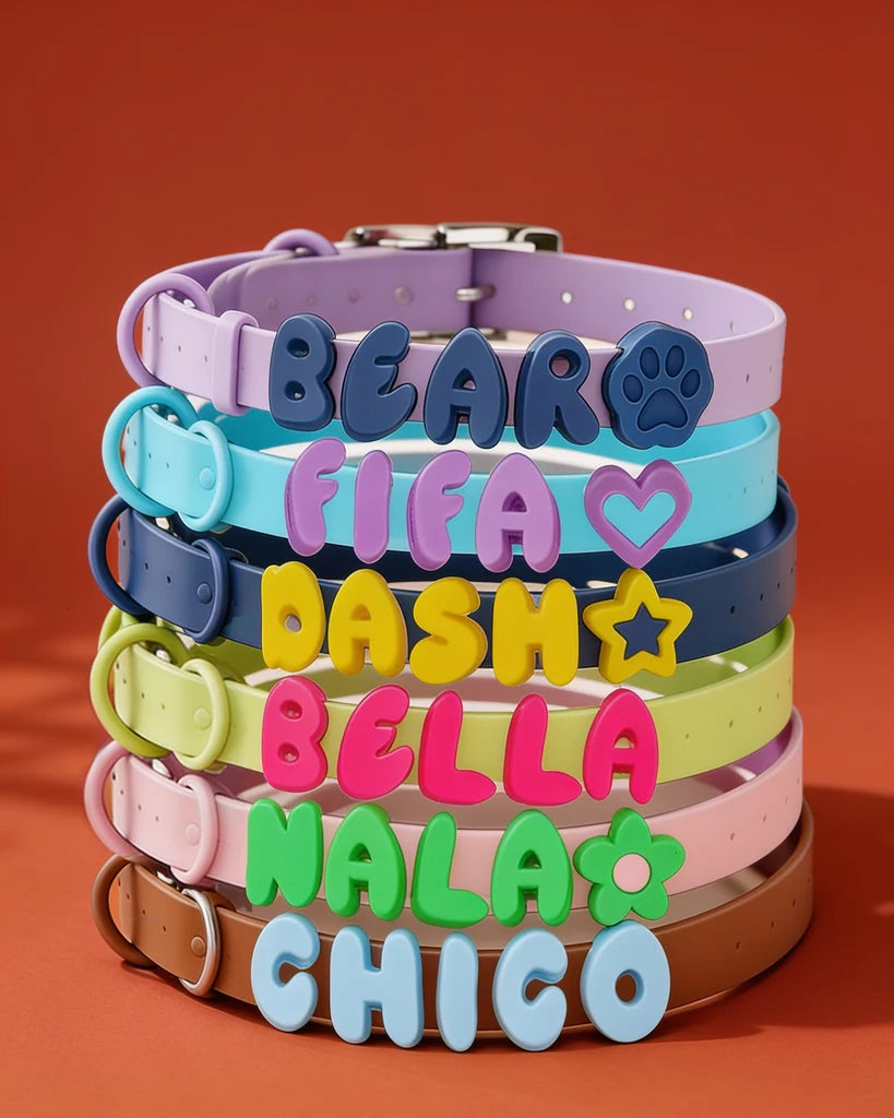 Personalized Silicone Dog Collar with Custom Name (Navy &amp; Purple Letters)