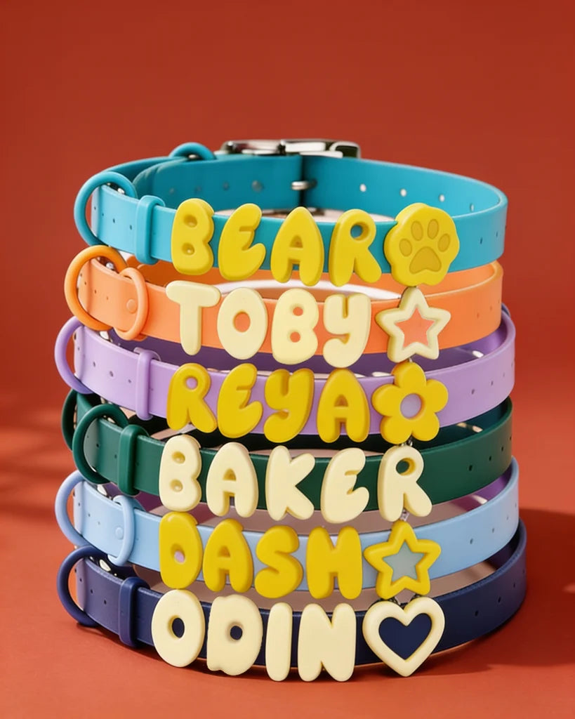 Personalized Silicone Dog Collar with Custom Name (Yellow &amp; Cream Letters)