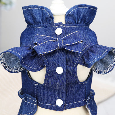 Super Cute Ruffle Sleeve Denim Top with D Ring Hook for Leash