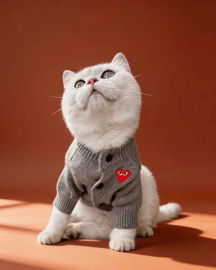 Heart Sphynx Cat Knitted Cardigan Sweater