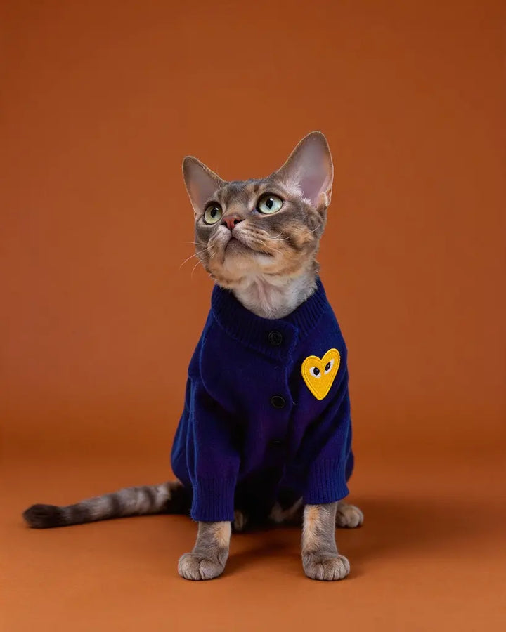Heart Sphynx Cat Knitted Cardigan Sweater