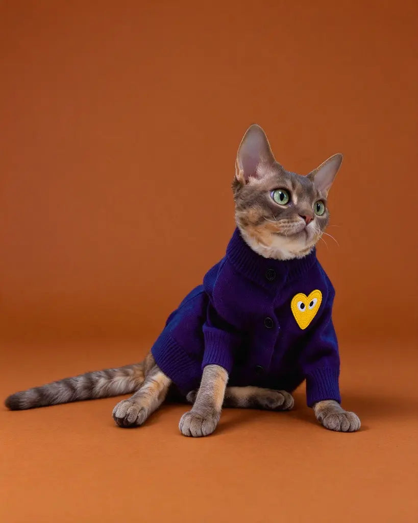 Heart Sphynx Cat Knitted Cardigan Sweater