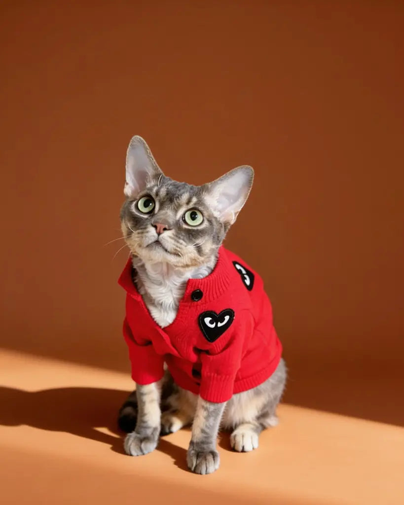 Heart Sphynx Cat Knitted Cardigan Sweater