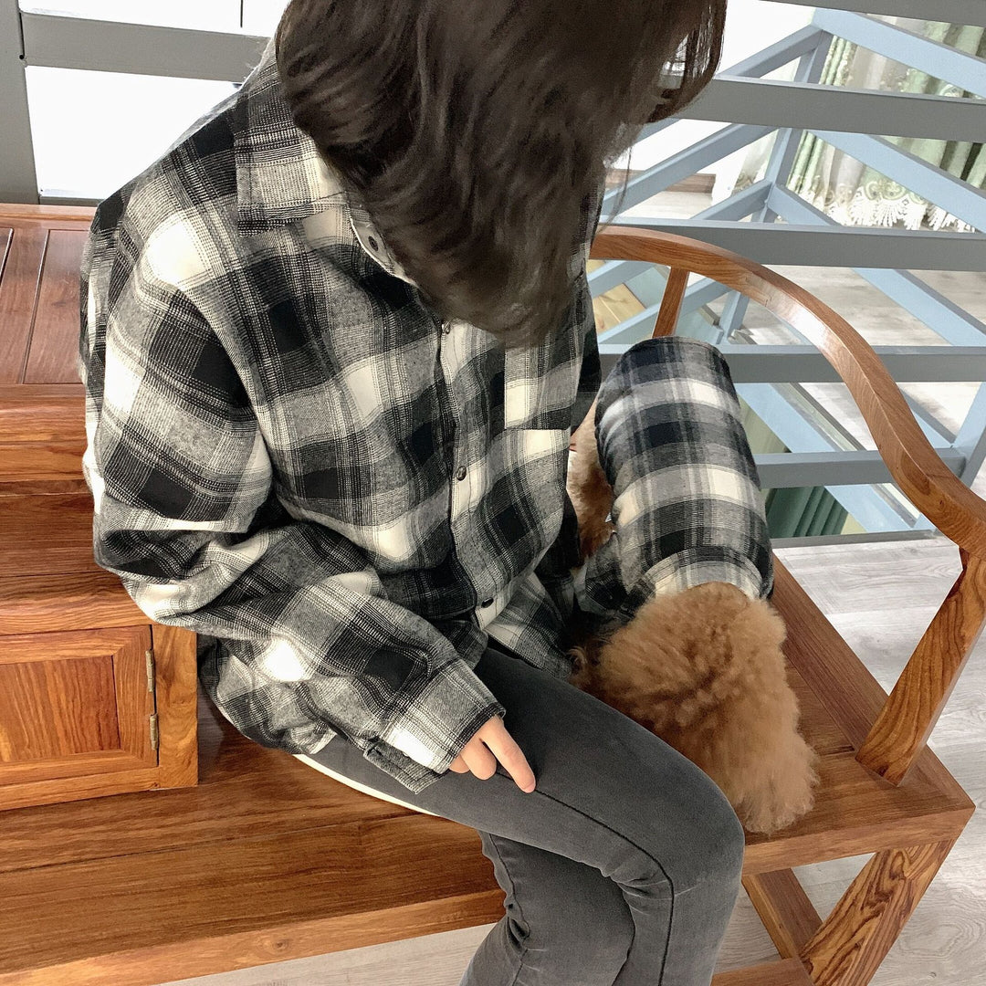 Black Checkered Plaid Pet Human Matching Shirt