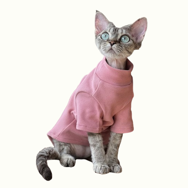 Fleece High Neck Pink Cat Sweater