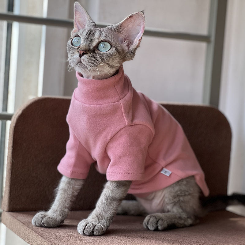 Fleece High Neck Pink Cat Sweater