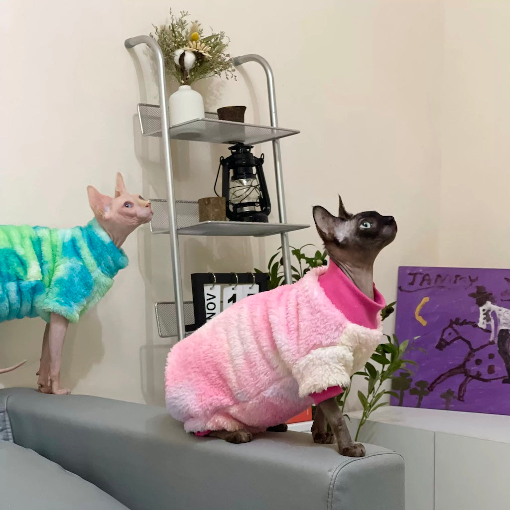 Tie Dye Sphynx Cat Fleece Onesies and Sweaters