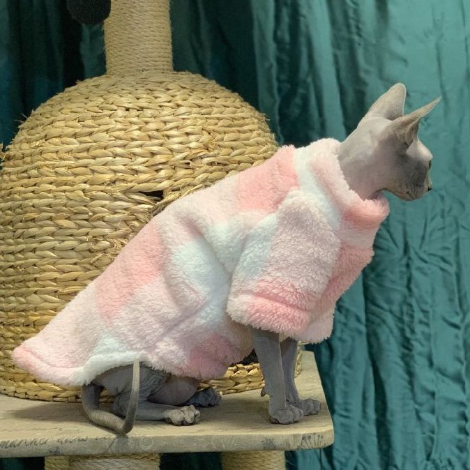 Pink Plaid Sphynx Cat Fleece Sweater