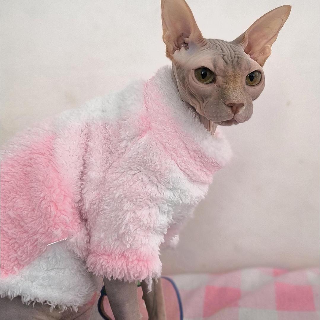 Pink Plaid Sphynx Cat Fleece Sweater
