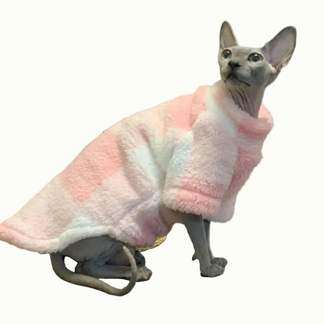 Pink Plaid Sphynx Cat Fleece Sweater