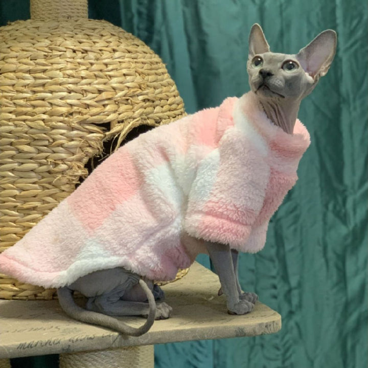 Pink Plaid Sphynx Cat Fleece Sweater