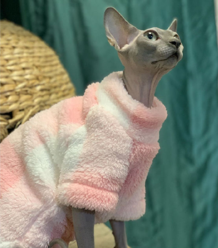 Pink Plaid Sphynx Cat Fleece Sweater