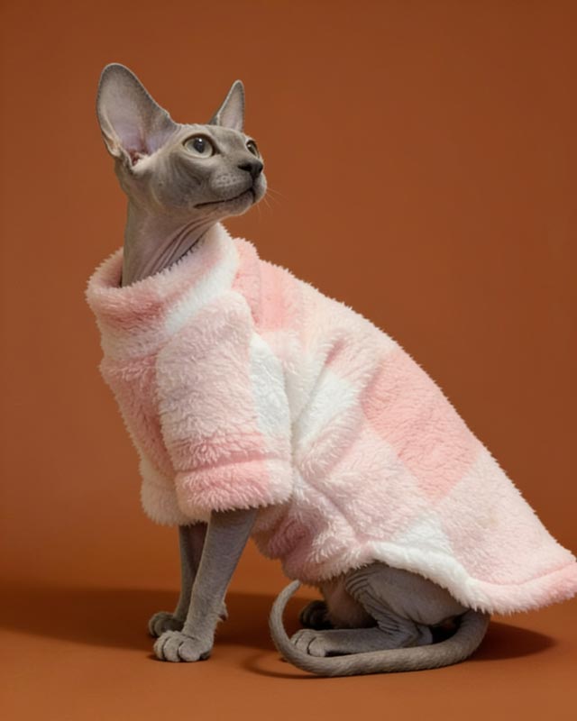 Pink Plaid Sphynx Cat Fleece Sweater CityBear