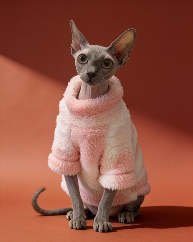 Pink Plaid Sphynx Cat Fleece Sweater CityBear