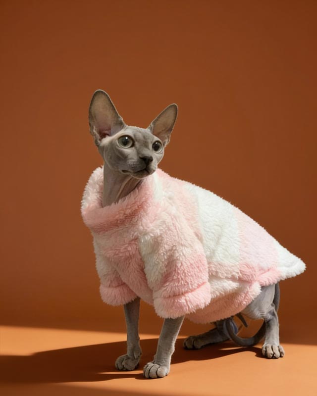 Pink Plaid Sphynx Cat Fleece Sweater CityBear