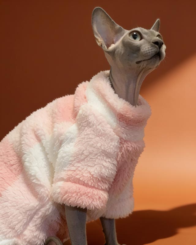 Pink Plaid Sphynx Cat Fleece Sweater CityBear
