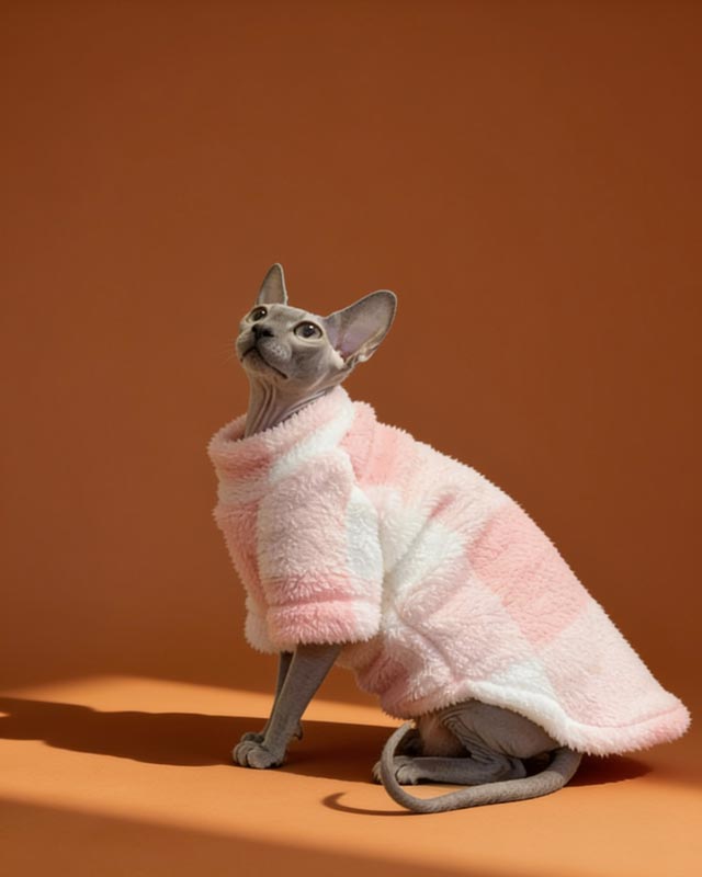 Pink Plaid Sphynx Cat Fleece Sweater CityBear