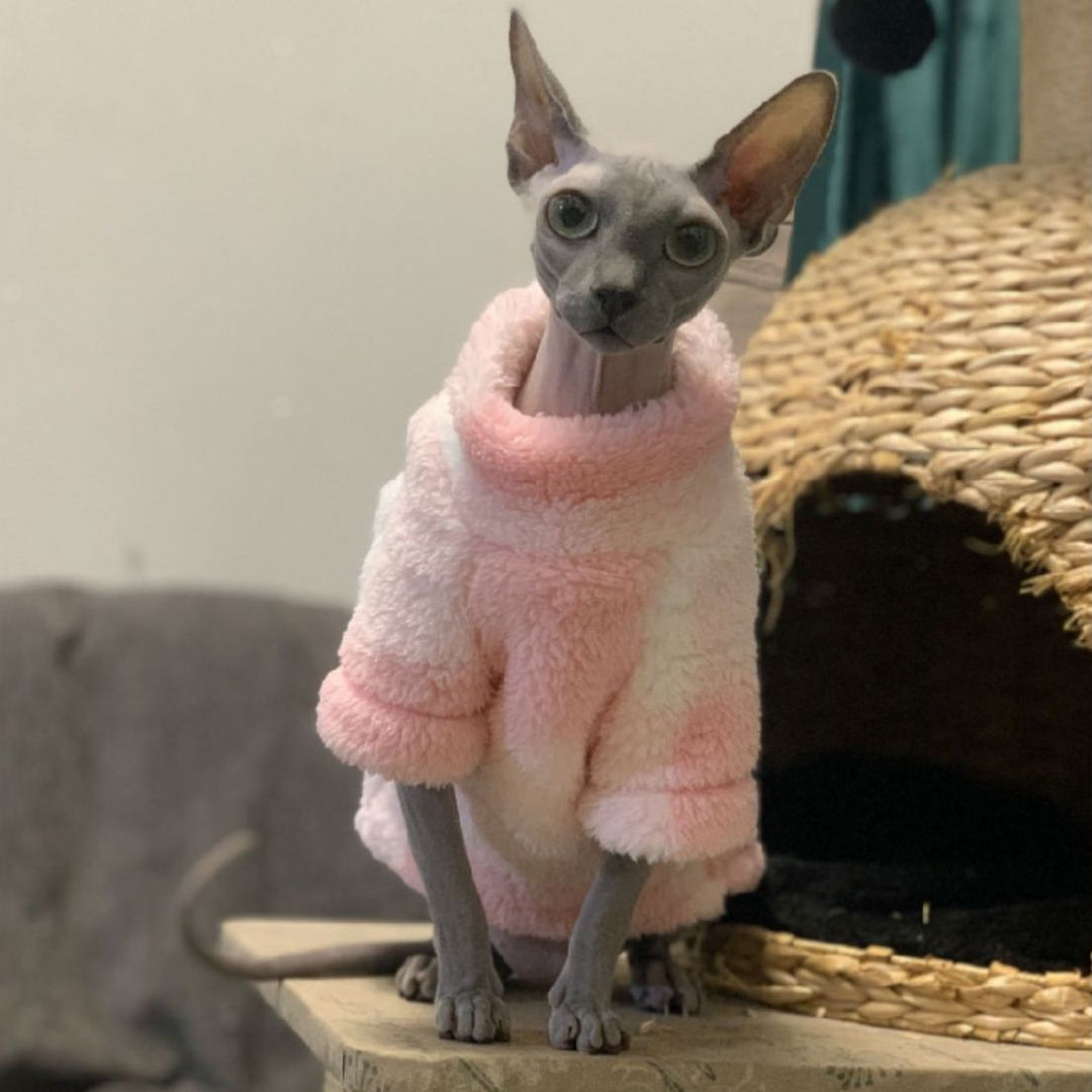 Pink Plaid Sphynx Cat Fleece Sweater
