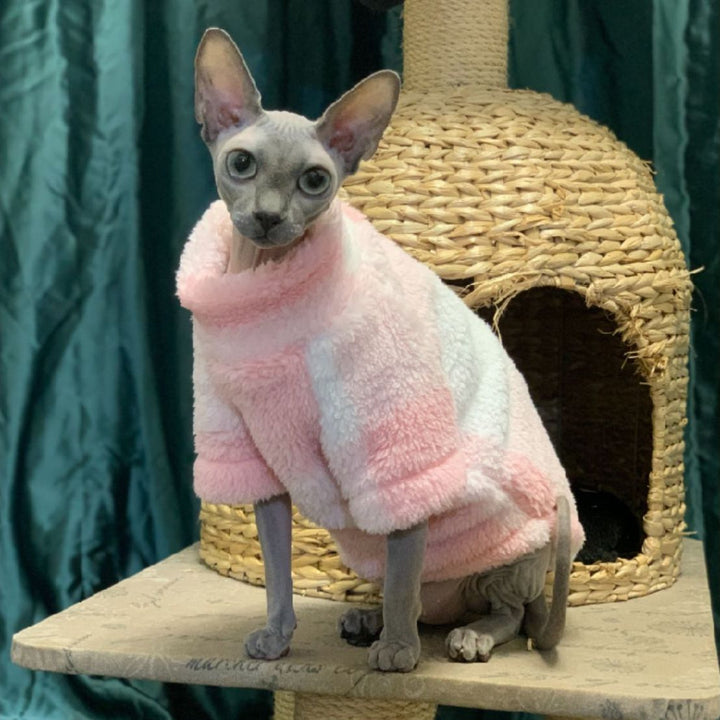 Pink Plaid Sphynx Cat Fleece Sweater