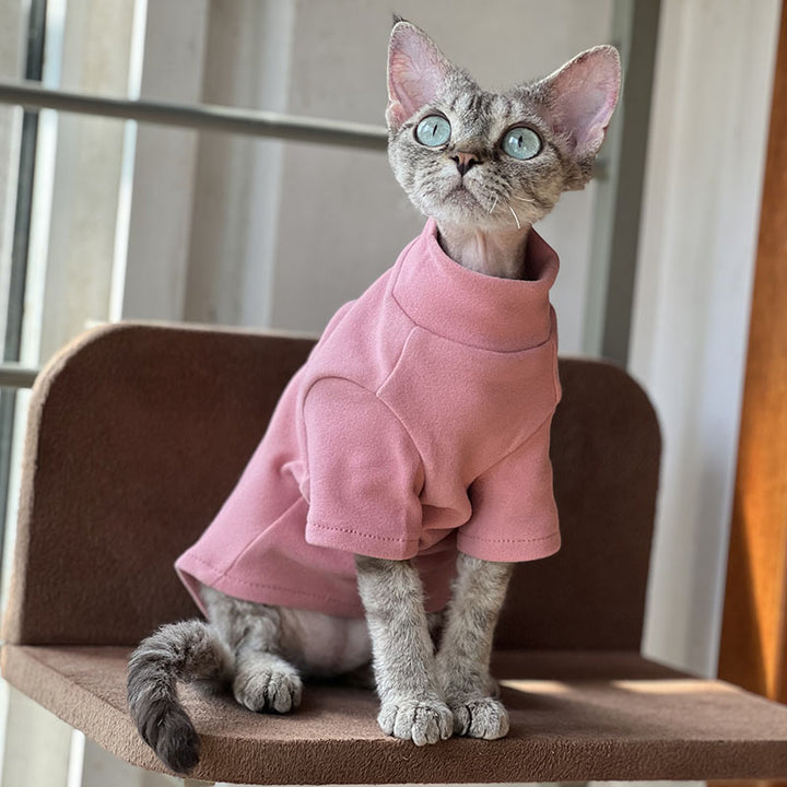 Fleece High Neck Pink Cat Sweater