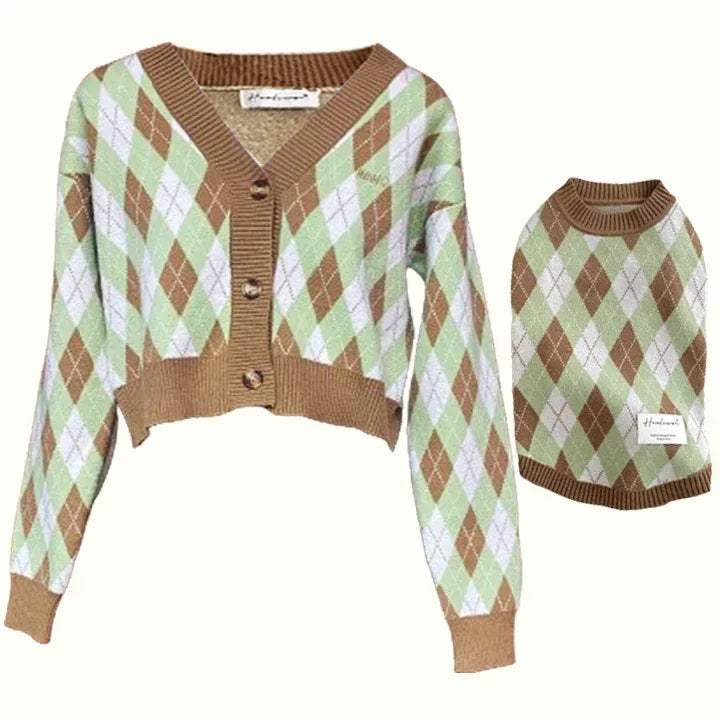 Argyle Plaid Cat Human Matching Cardigan | CityBear