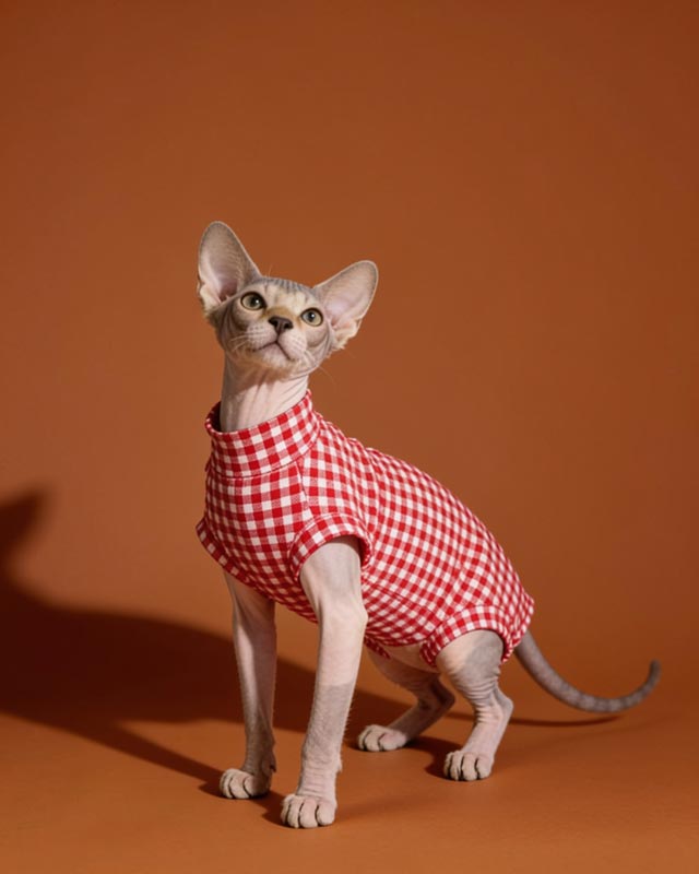 Gingham Sleeveless Bodysuit Onesies Sphynx Cat Clothes CityBear