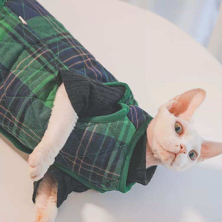 Plaid Side Button Vest Sphynx Cat Jacket