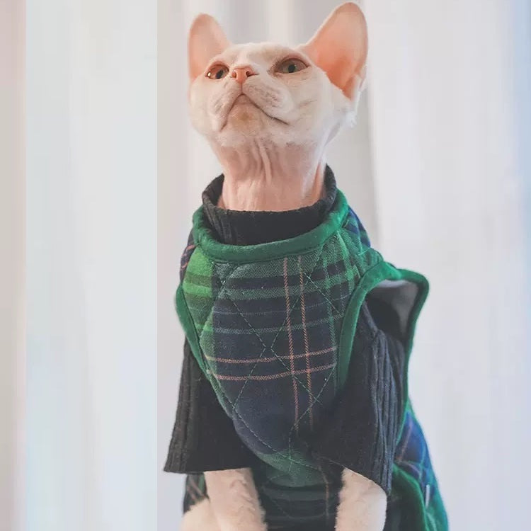 Plaid Side Button Vest Sphynx Cat Jacket