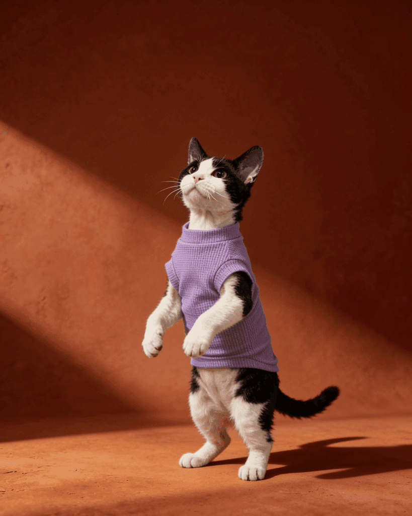 Pure cotton waffle vest for Sphynx cats, warm short sleeve pet clothing for cold weather