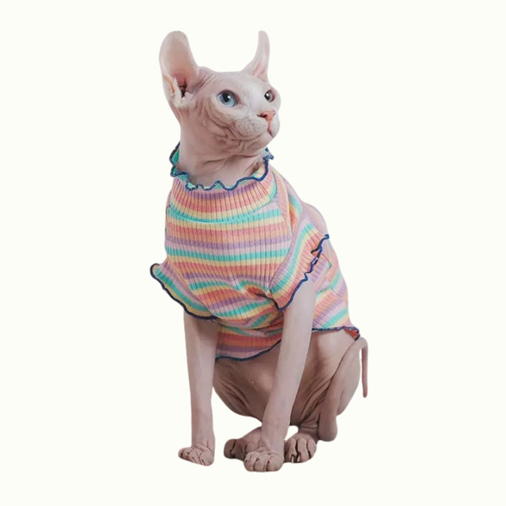 Rainbow Stripes Ruffle Edge Sphynx Cat Shirt