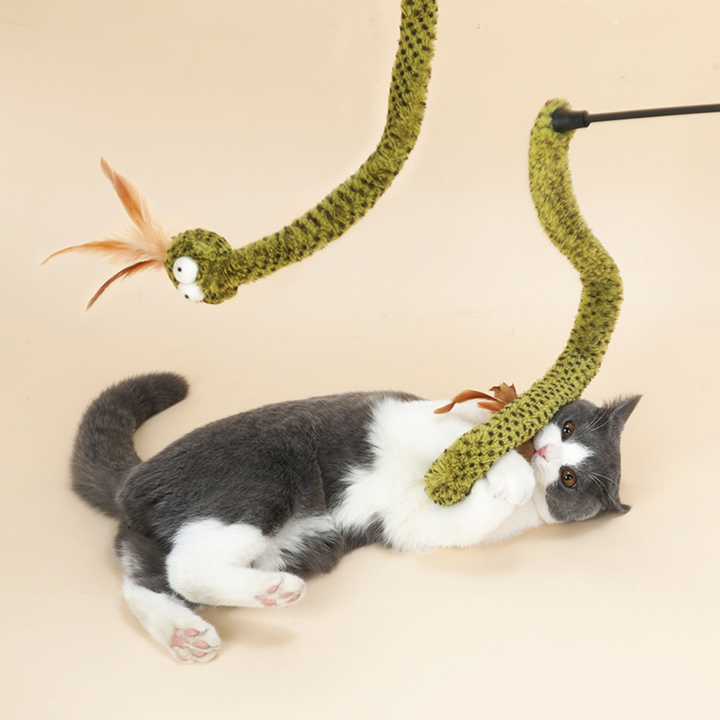 Rattlesnake Feather Crinkle Cat Teaser Wand Toy