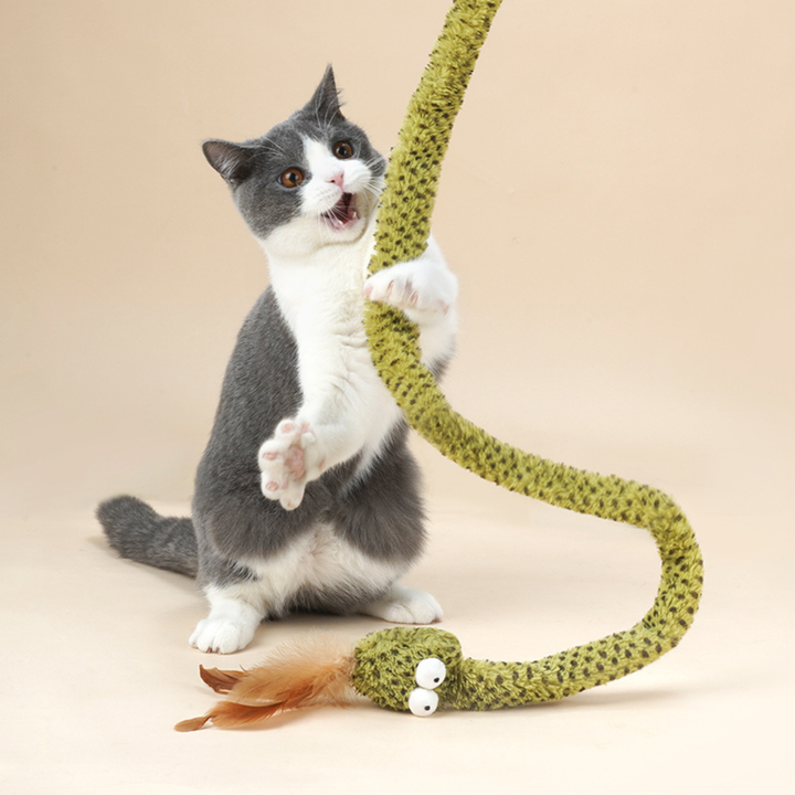 Rattlesnake Feather Crinkle Cat Teaser Wand Toy