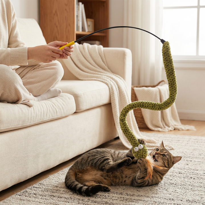 Rattlesnake Feather Crinkle Cat Teaser Wand Toy