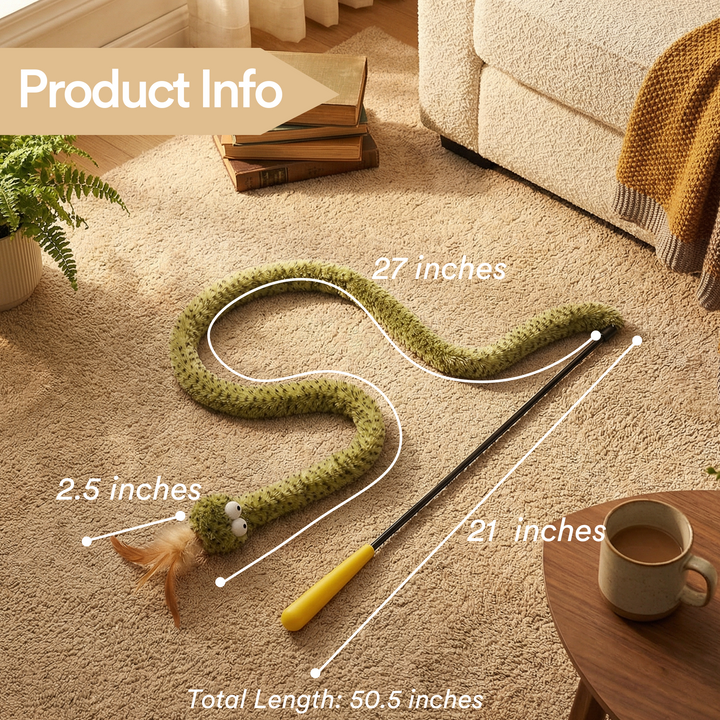 Rattlesnake Feather Crinkle Cat Teaser Wand Toy