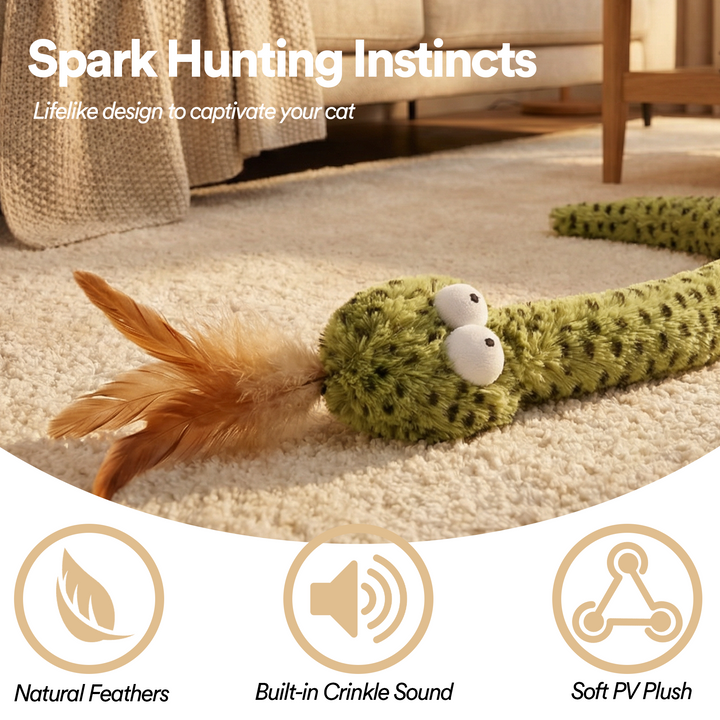 Rattlesnake Feather Crinkle Cat Teaser Wand Toy
