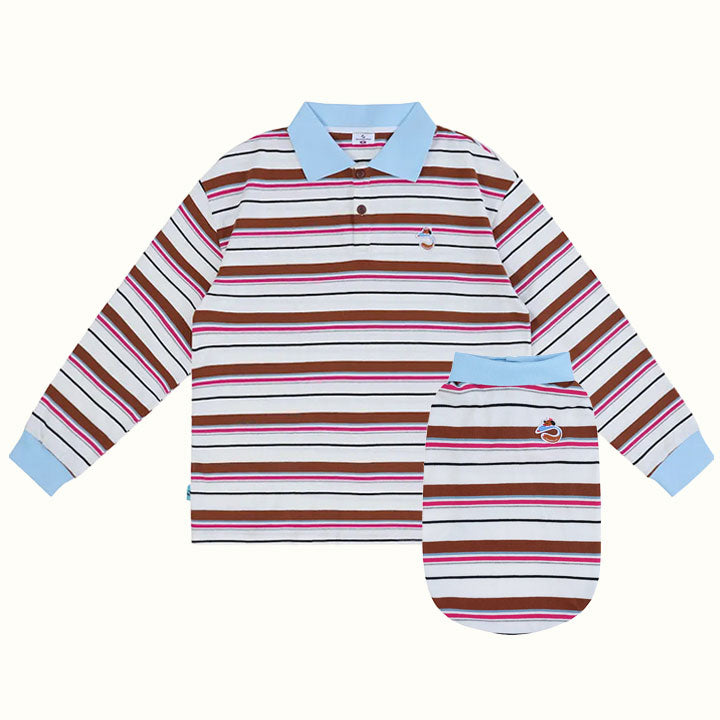 Retro Striped Long Sleeve Pet Human Matching Polo Shirt
