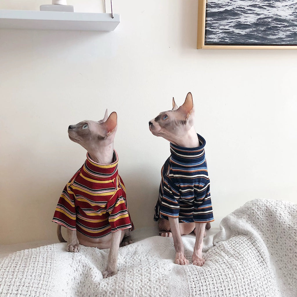 Classic Stripes Turtleneck Sphynx Cat Sweaters