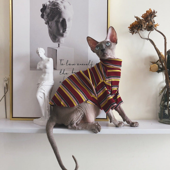 Classic Stripes Turtleneck Sphynx Cat Sweaters