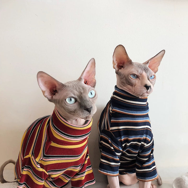 Classic Stripes Turtleneck Sphynx Cat Sweaters