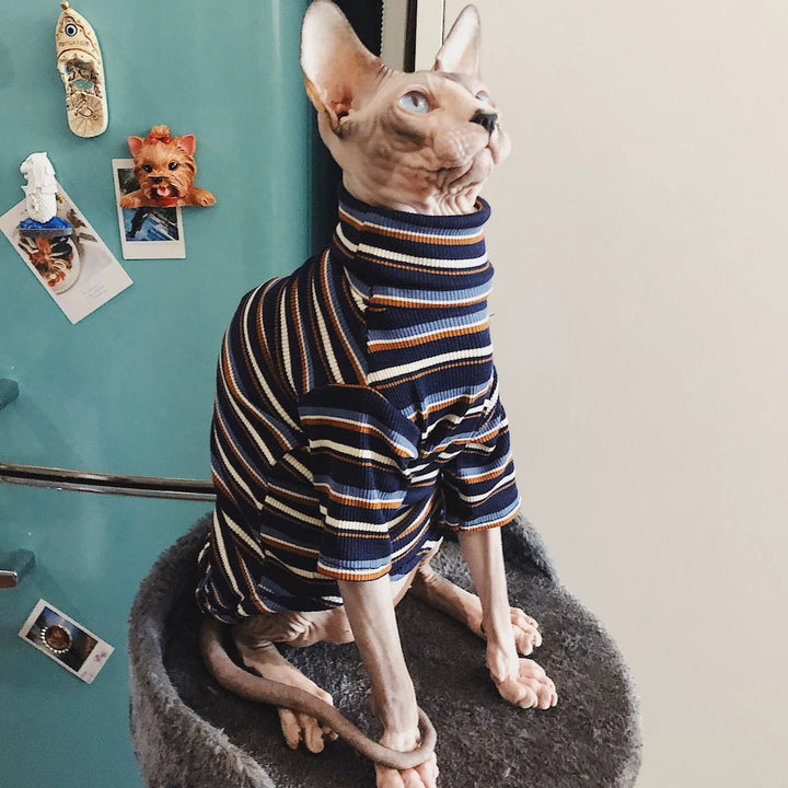 Classic Stripes Turtleneck Sphynx Cat Sweaters