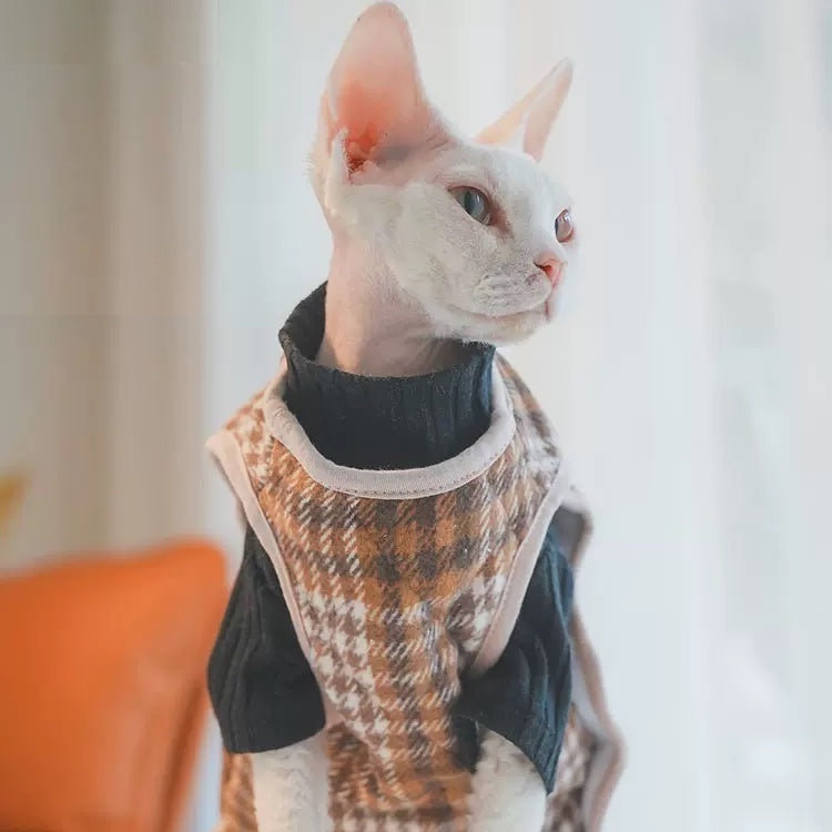 Plaid Side Button Vest Sphynx Cat Jacket