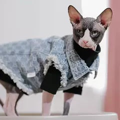 Vintage Denim Vest Sphynx Cat Denim Jacket