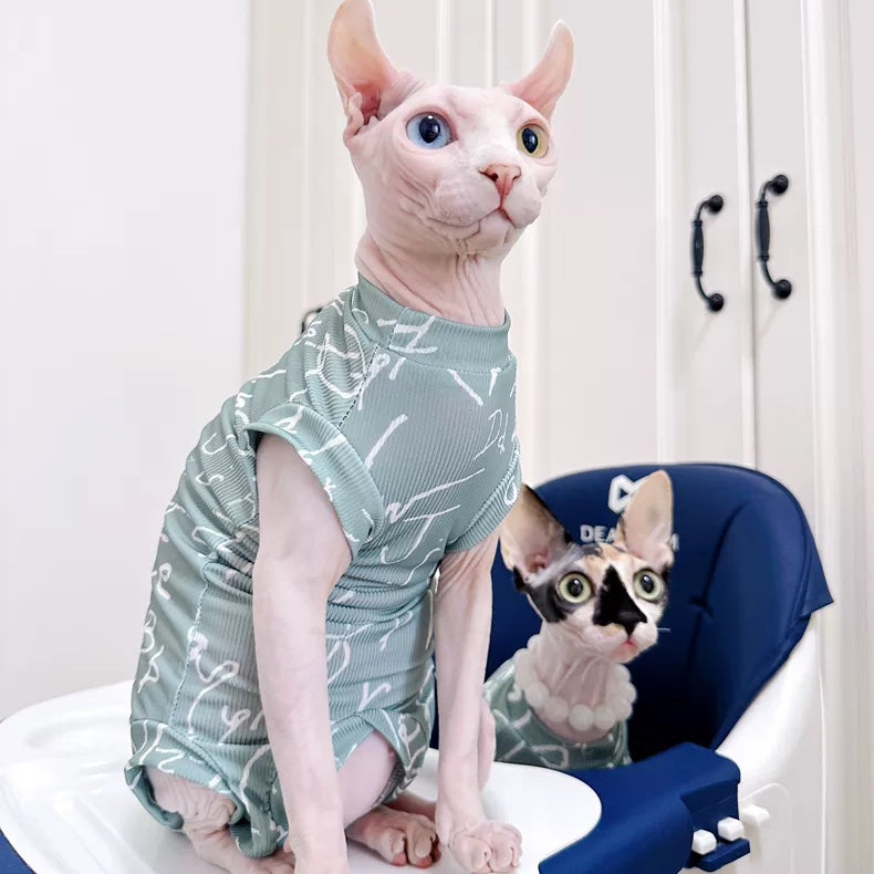 Alphabet Sphynx Cat Sleeveless Onesies