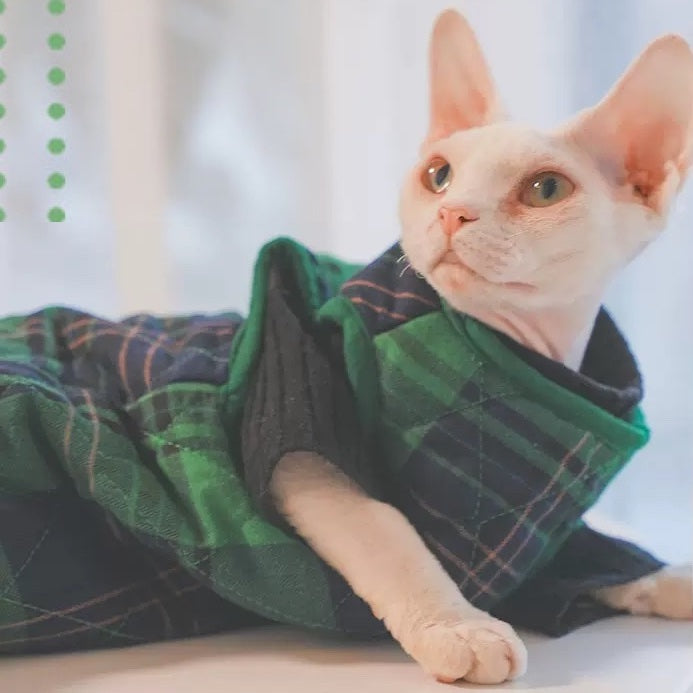 Plaid Side Button Vest Sphynx Cat Jacket