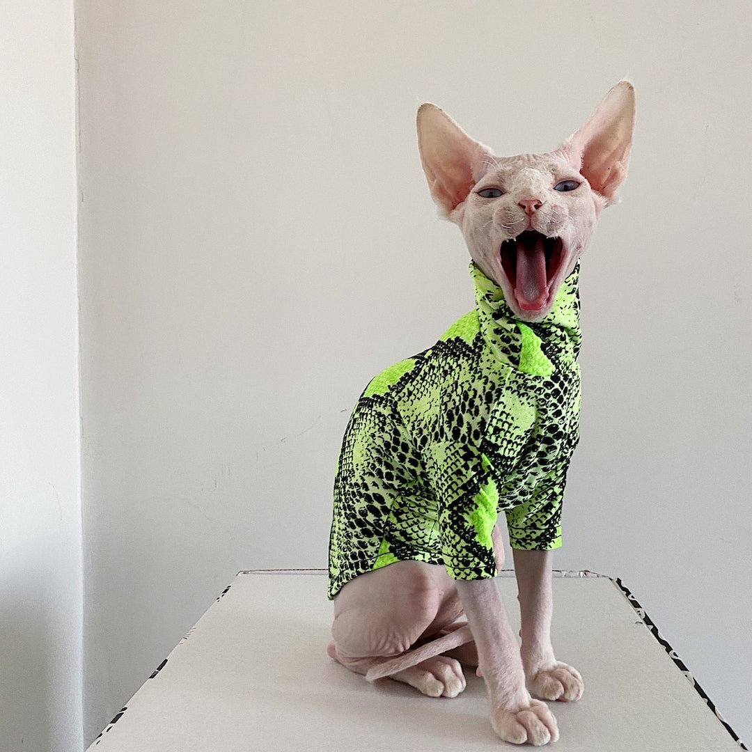 Snake Print Slim Fit Sphynx Clothes, Highneck Sphynx Tops, Hairless Cat Clothes, Spring Summer Clothes, Sphinx Clothes, Devon Rex Clothes