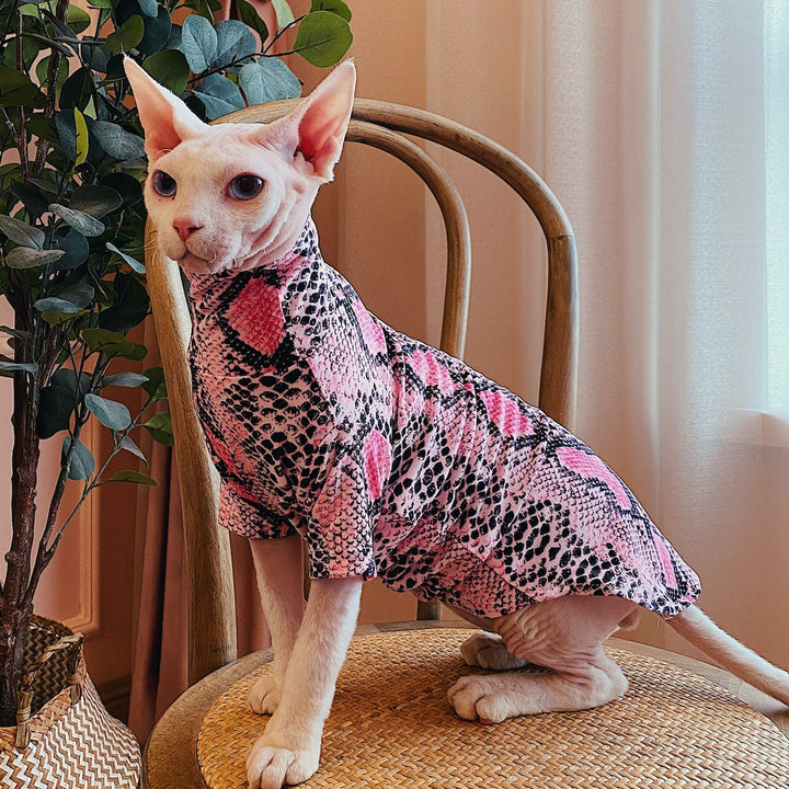 Snake Print Slim Fit Sphynx Clothes, Highneck Sphynx Tops, Hairless Cat Clothes, Spring Summer Clothes, Sphinx Clothes, Devon Rex Clothes