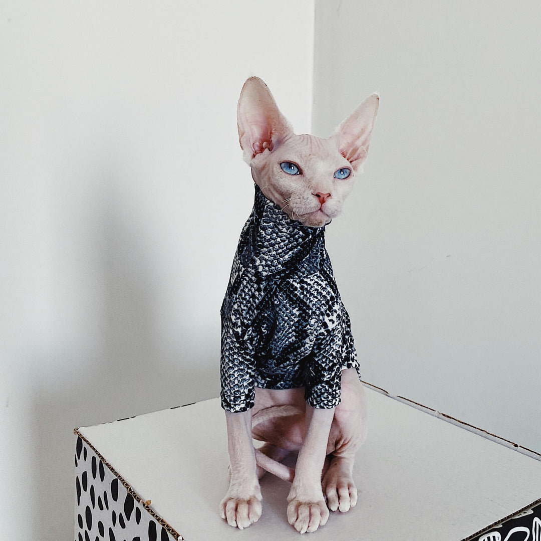 Snake Print Slim Fit Sphynx Clothes, Highneck Sphynx Tops, Hairless Cat Clothes, Spring Summer Clothes, Sphinx Clothes, Devon Rex Clothes