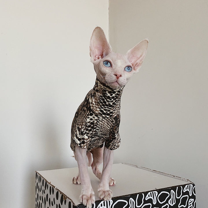 Snake Print Slim Fit Sphynx Clothes, Highneck Sphynx Tops, Hairless Cat Clothes, Spring Summer Clothes, Sphinx Clothes, Devon Rex Clothes