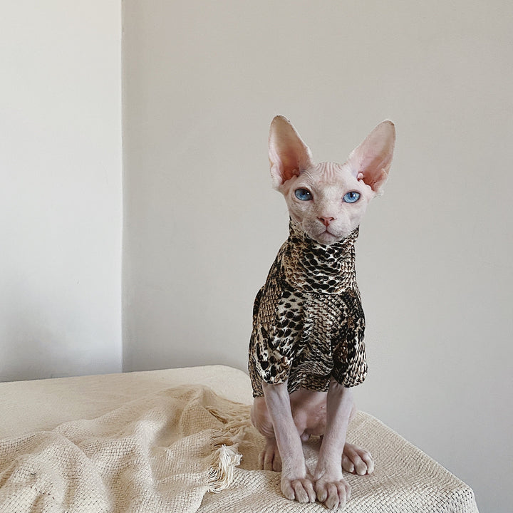 Snake Print Slim Fit Sphynx Clothes, Highneck Sphynx Tops, Hairless Cat Clothes, Spring Summer Clothes, Sphinx Clothes, Devon Rex Clothes